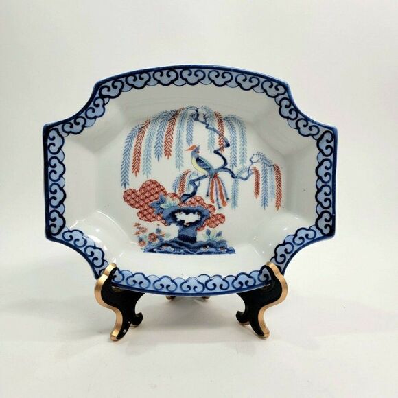 MOTTAHEDEH DESIGN Blue White Parrot Bird Willow Chinoiserie Plate Dish 8" - Picture 1 of 12